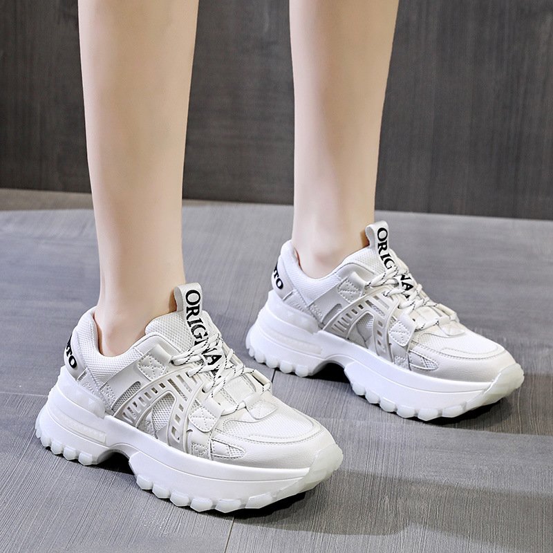 Women's 2021 autumn new thick-soled women's shoes breathable round toe student casual sports shoes trendy white