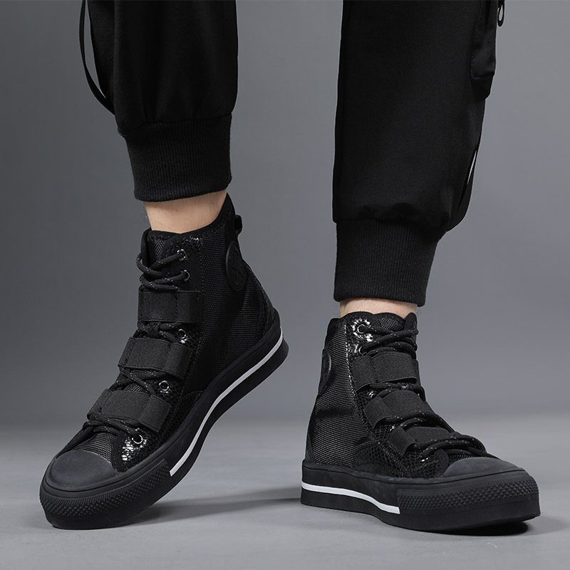 Men's round toe fabric stitching casual men's canvas shoes elastic band single shoes shock absorption flat heel men's shoes origin source