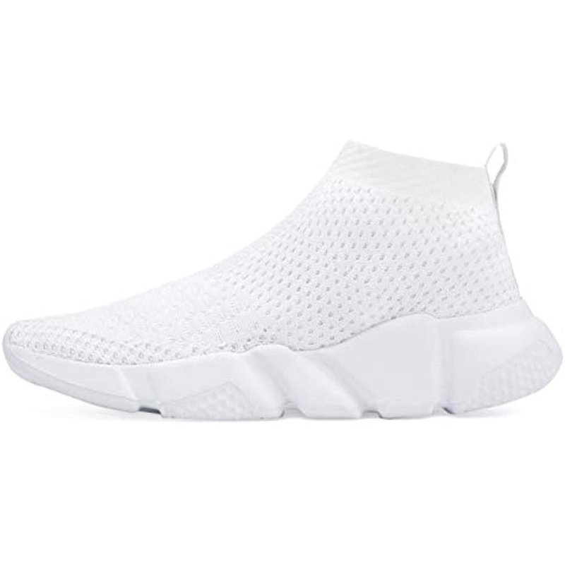 Santiro Men's Running Shoes Breathable Knit Slip On Sneakers Lightweight Athletic Shoes Casual Sports Shoes White