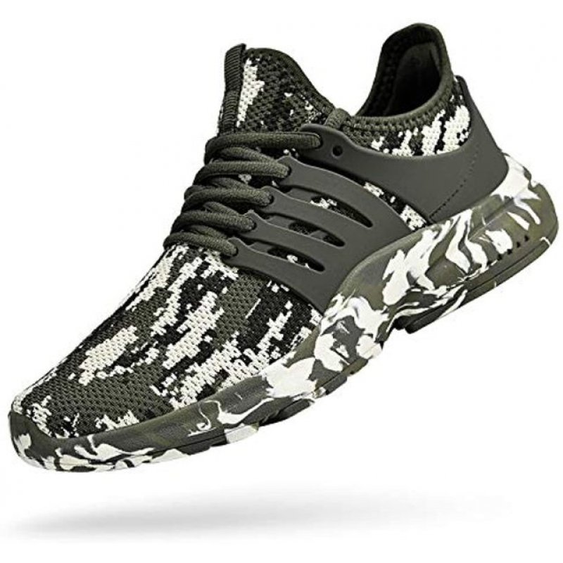 Feetmat Men's Non Slip Gym Sneakers Lightweight Breathable Athletic Running Walking Tennis Shoes Camouflage Green