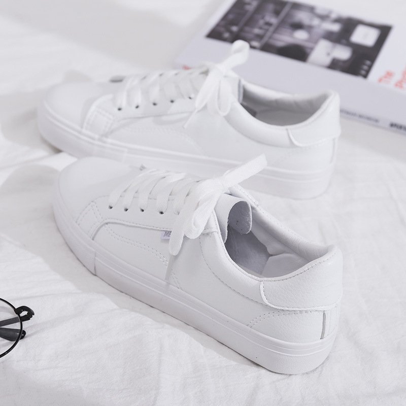 2021 spring new white shoes female leather student shoes female running flat shoes casual shoes